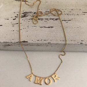 Script Words AMOR Charm Pendant 18k Plated Gold